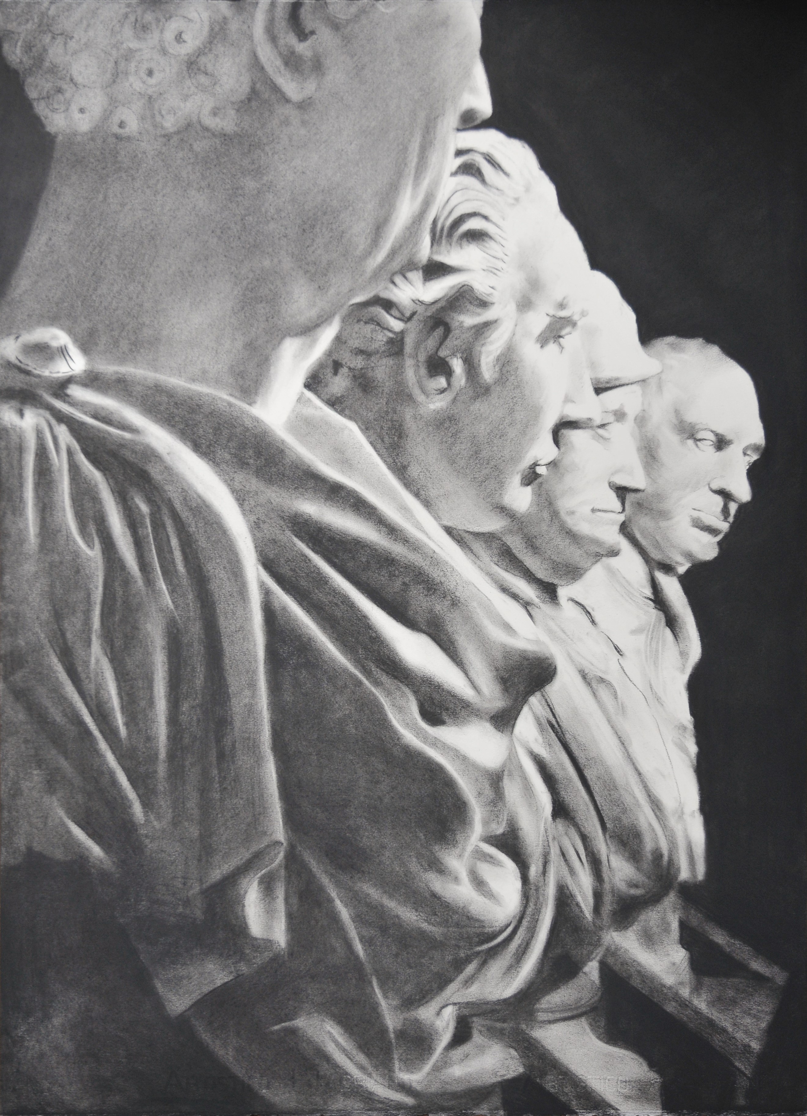 Charcoal drawing of statues at the V&A Museum